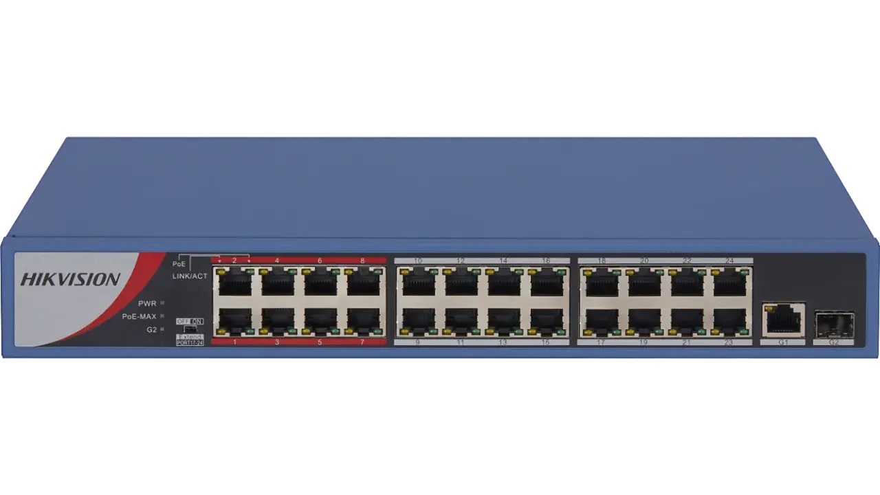 Hikvision DS-3E0326P-E/M(B) - 24 Port 10/100Mbps Yönetilemez PoE Switch