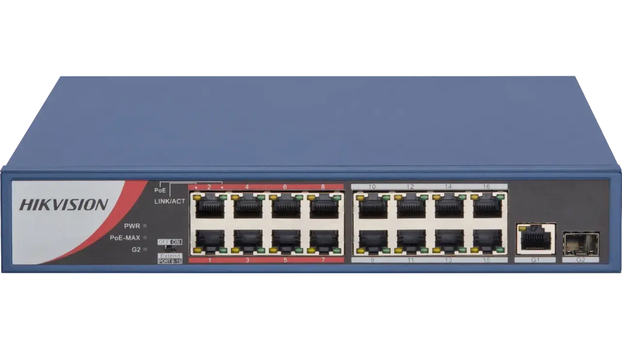 Hikvision DS-3E0318P-E/M(B) - 16 Port 10/100Mbps Yönetilemez PoE Switch