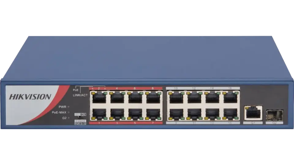 Hikvision DS-3E0318P-E/M(B) - 16 Port 10/100Mbps Yönetilemez PoE Switch